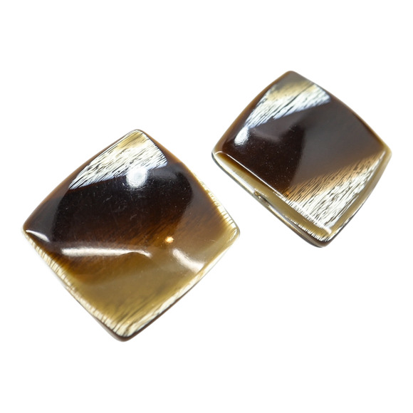 Faux Horn Square Lucite Clip On Earrings High Gloss MCM Style - Picture 2 of 7